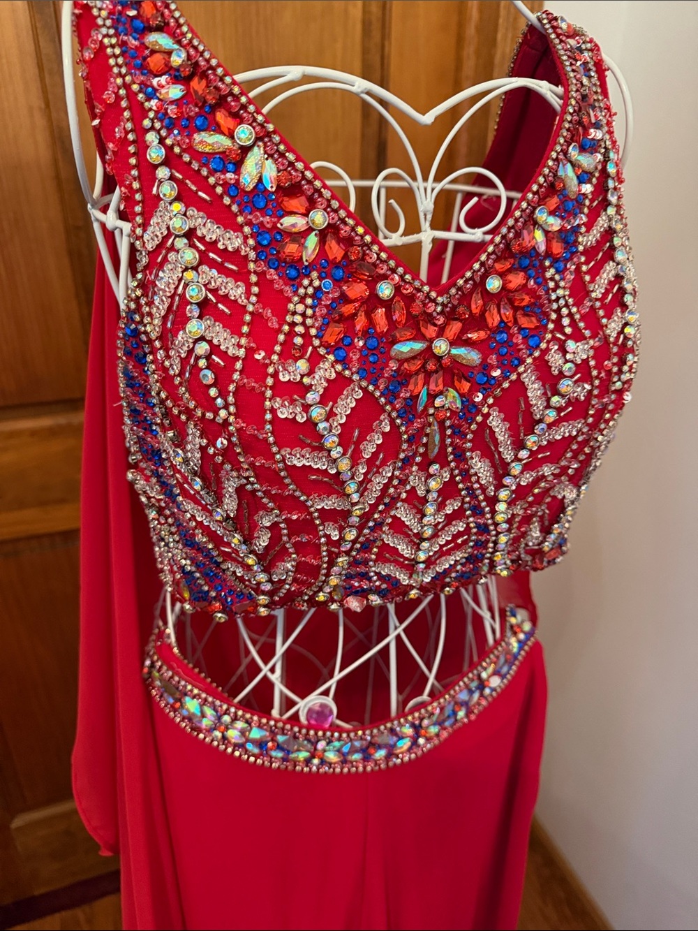 Blush Red White & Blue Fun Fashion Red Beaded Two Piece w/ Cape